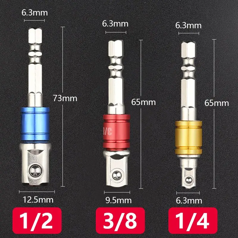 Air/Electric Wrench Drill Socket Adapter, Hex Shank to Square Drive Converter Extension Rod