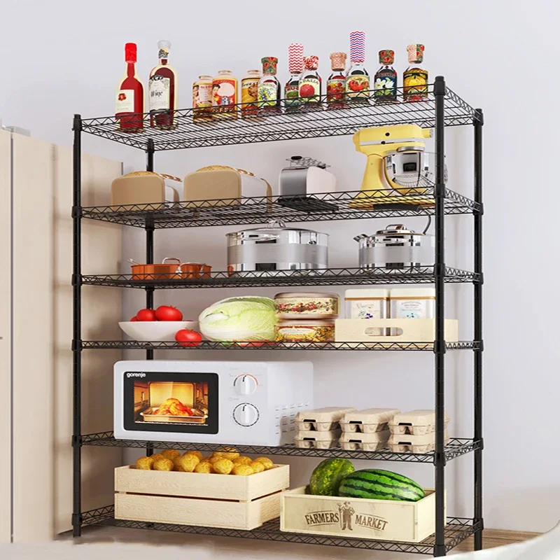 Heavy-duty industrial wire shelves 6 tiers metal grid line storage rack with wheel removable trolley  kitchen