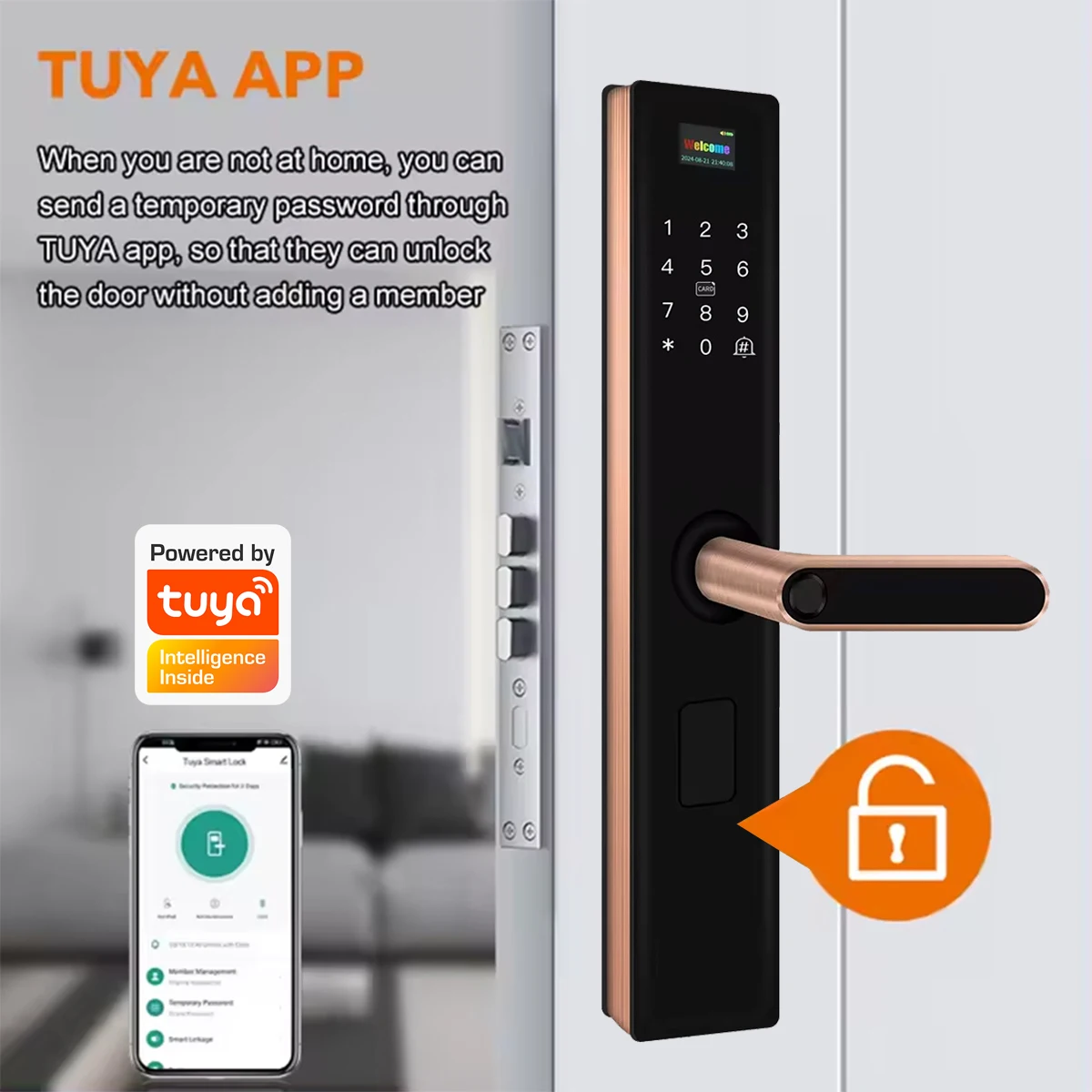 مقبض سعر المصنع، قفل ذكي للباب الرقمي المغناطيسي ببصمة الإصبع بدون مفتاح Tuya