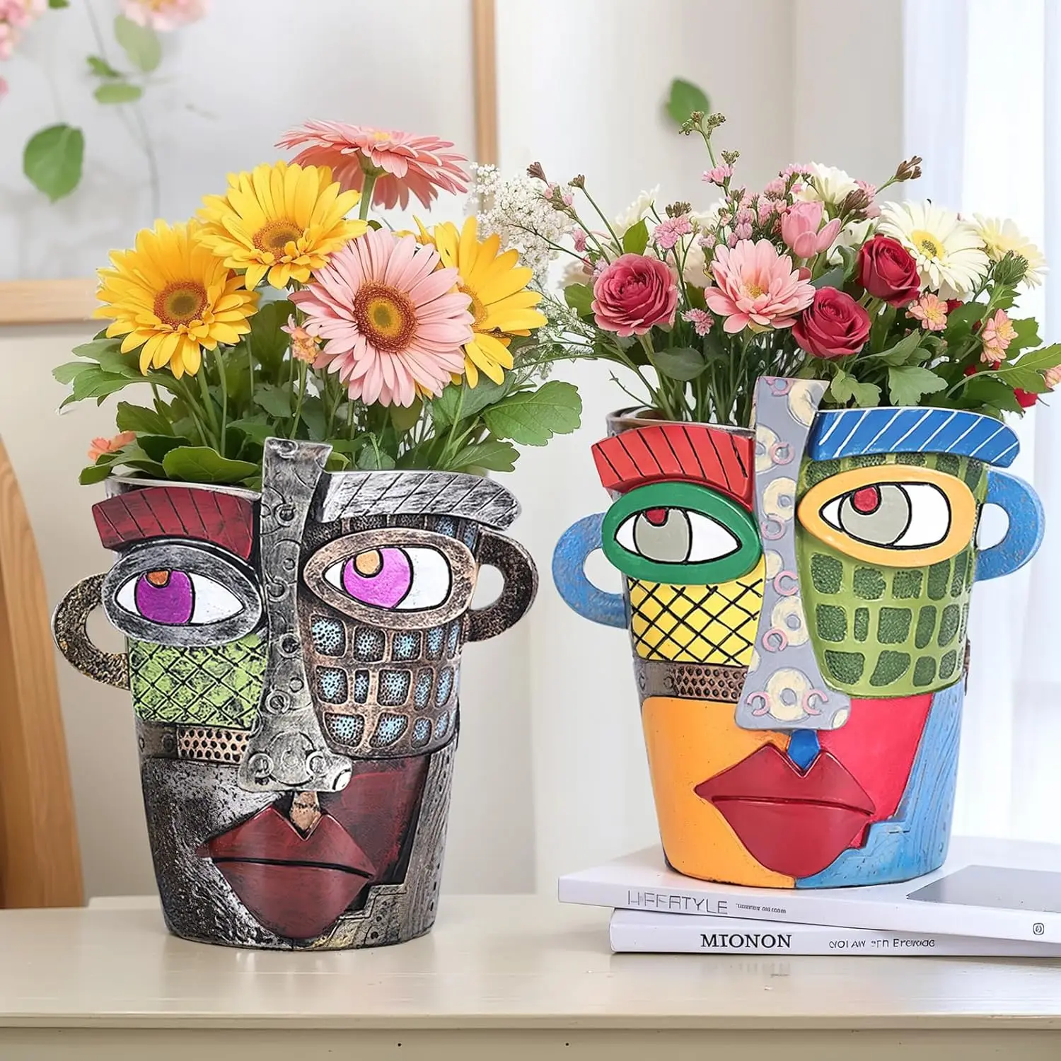 

Abstract Face Planter Pots Unique Head Planters for Indoor Outdoor Plants Funny Colorful Flower Pot Home & Garden Decor