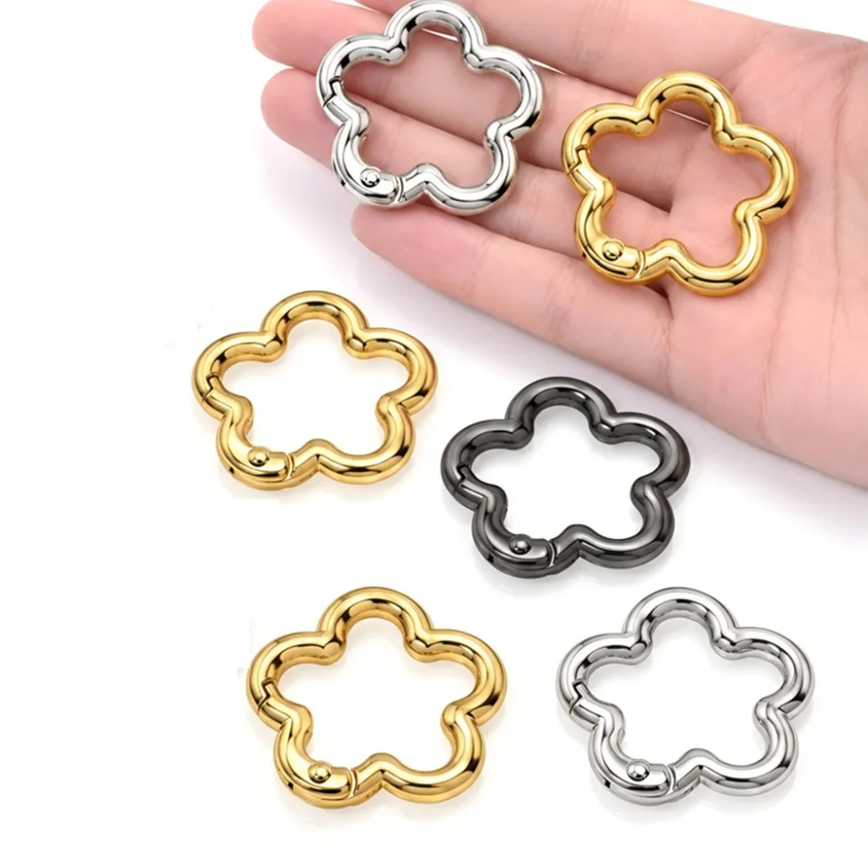 5pcs Flower Keychains Zinc alloy Spring Keyring Chain Buckle for Keychains, DIY Bag, Craft Making Purse and Handbag