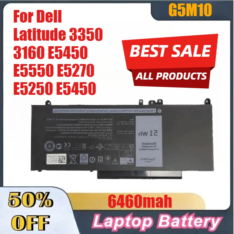 Batterie d'ordinateur portable G5M10 haute capacité 6460mah pour Dell Latitude 3350 3160 E5450 E5550 E5270 E5250 E5450, expédition rapide