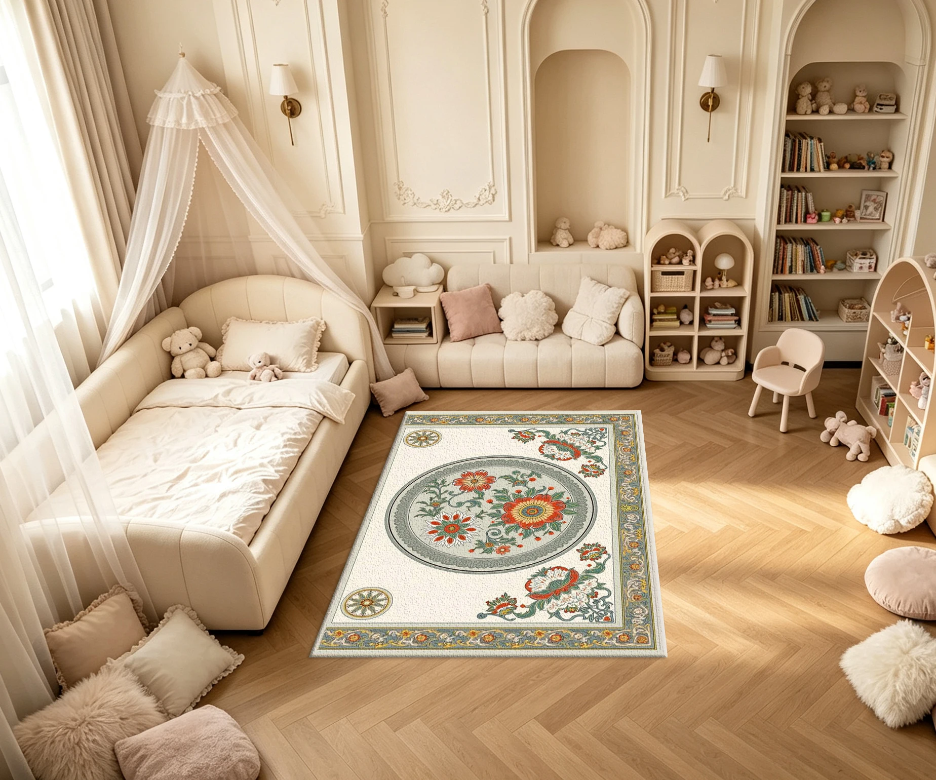 Vintage Oval Red Floral Medallion Border Carpet Flooring European Retro Ornate Flower Household Indoor Decor Floor Rug
