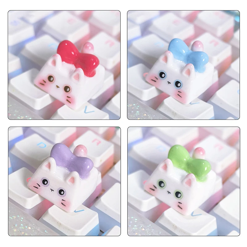 Kawaii Cat Keycap Original 3D Resin Keyboard Caps Custom Handmade Gaming Artistic Keycaps For Mechanical Keyboards Gift