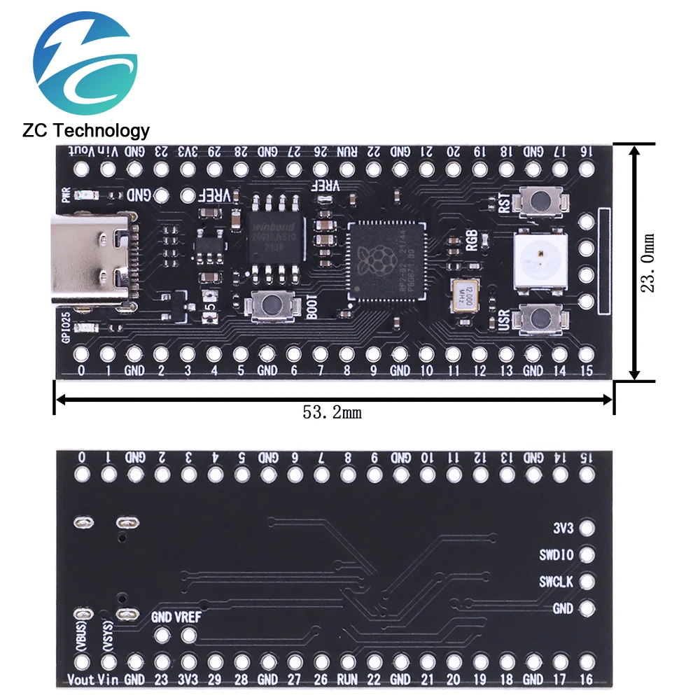 Imagem -05 - Placa de Desenvolvimento de Raspberry pi Pico Tipo-c Placa de Microcontrolador de Alto Desempenho Rp2040 128mbit 4m 16mb Processador de Braço de Núcleo Duplo