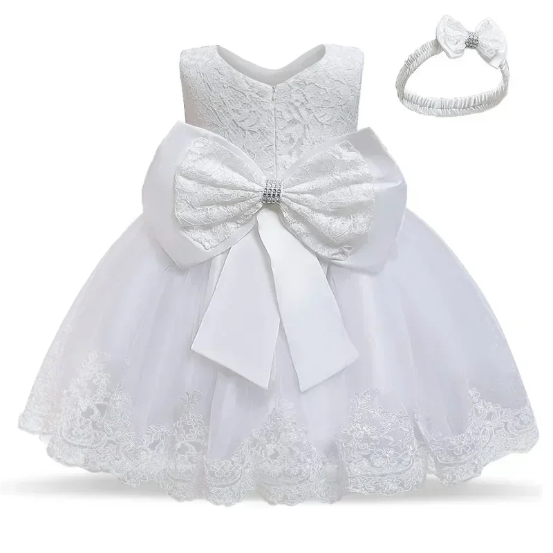 Baby Girl Dress Little Girl Flower Lace Embroidery Big Bow Party Birthday Tutu Gown Toddler Kids Baptism Wedding Princess Dress