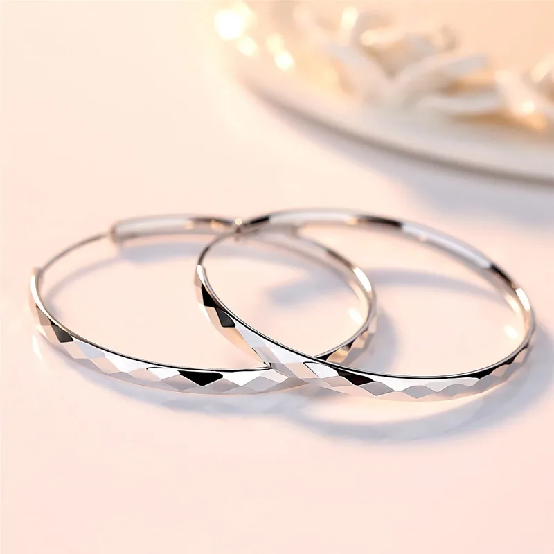 Fine 925 Sterling Silver Luxury Big Circle Hoop Earrings