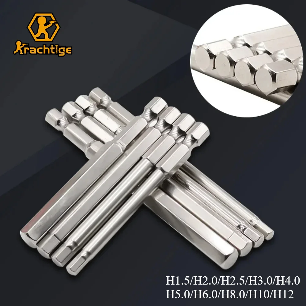Krachtige 50mm 75mm 100mm S2 Steel 1/4 Screwdriver Bit Set Metric Antirust External Hexagonal Pneumatic Screwdriver Bit