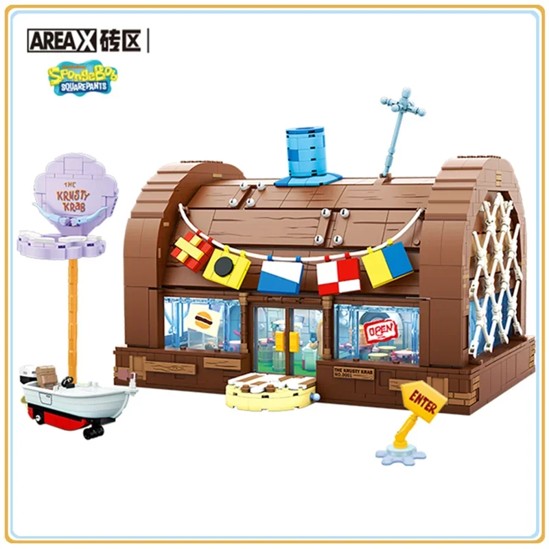 Spongebob building block cartoon Krusty Krab creative restaurant scene model Patrick Star assembly toy children's birthday gift