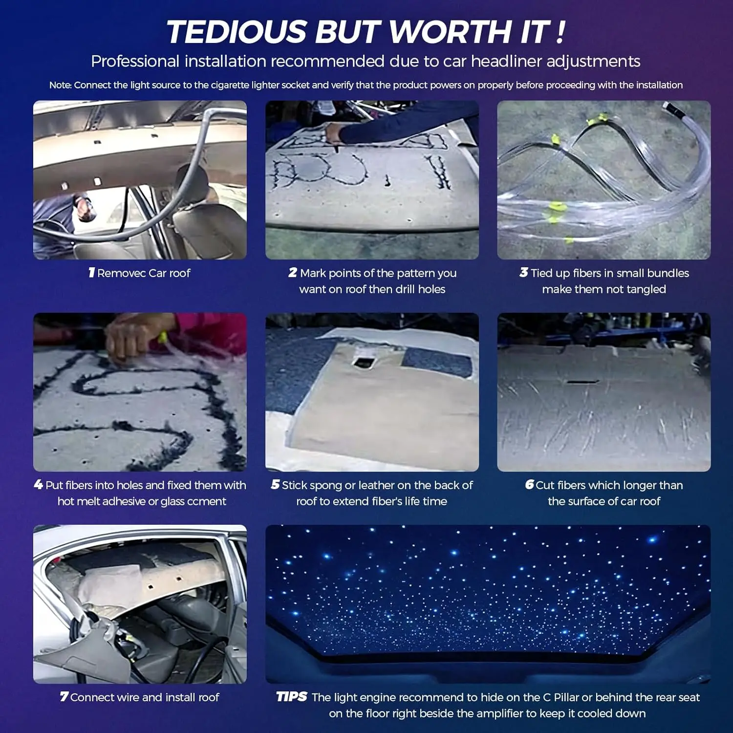 VASTFIRE High Brightness 16W 500/1000pcs Fiber Optic Starlight Headliner Kit 0.02in/0.03in 6.5ft Fiber Strands RGBW Sound Activated APP Remote Control for Car Home Roof Ceiling Decoration, and More Than 10 Million Colors