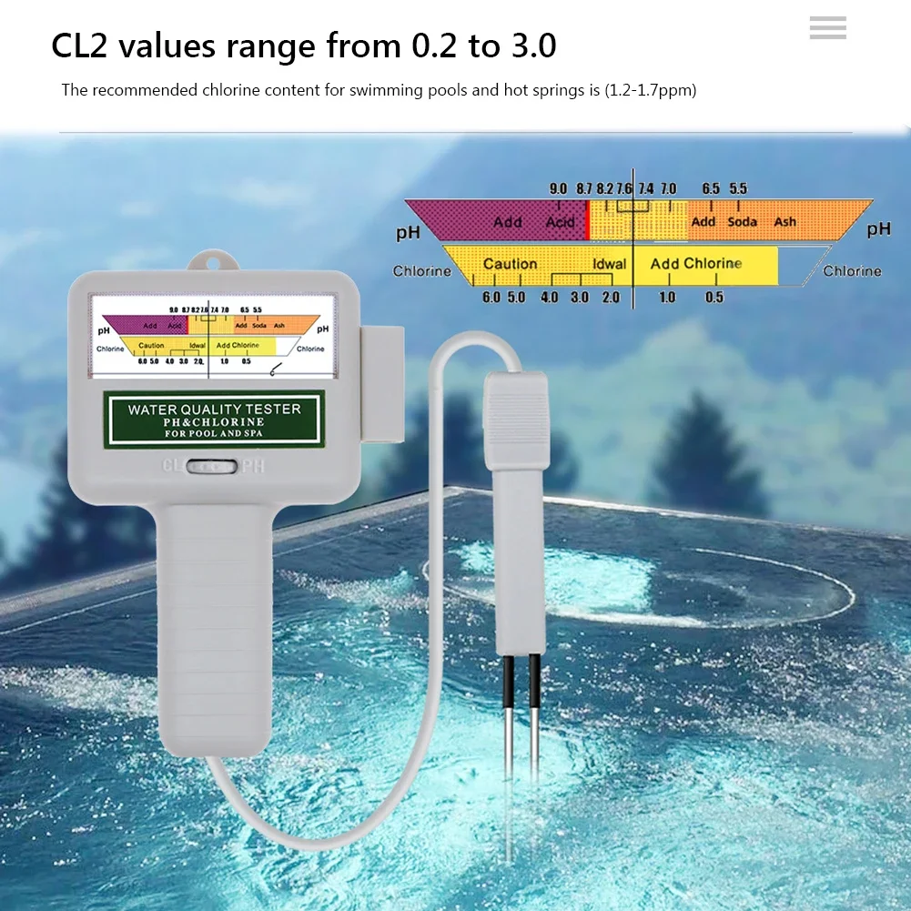 Professional PH Chlorine Cl2 Level Meter Tester Water Quality Testing Device For Swimming Pool SPA Water PH Chlorine Meter