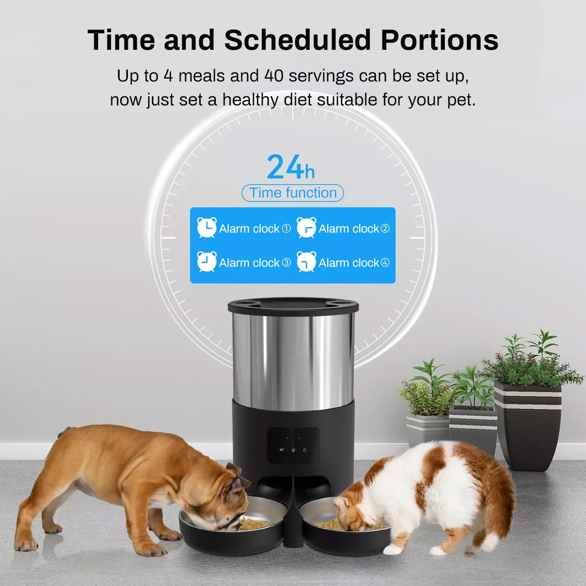 Tuya APP Automatic Cat Feeder, Double Meal Stainless Steel Pet Feeder, Automatic Dog Feeder With Timer And Record, Cat Feeder