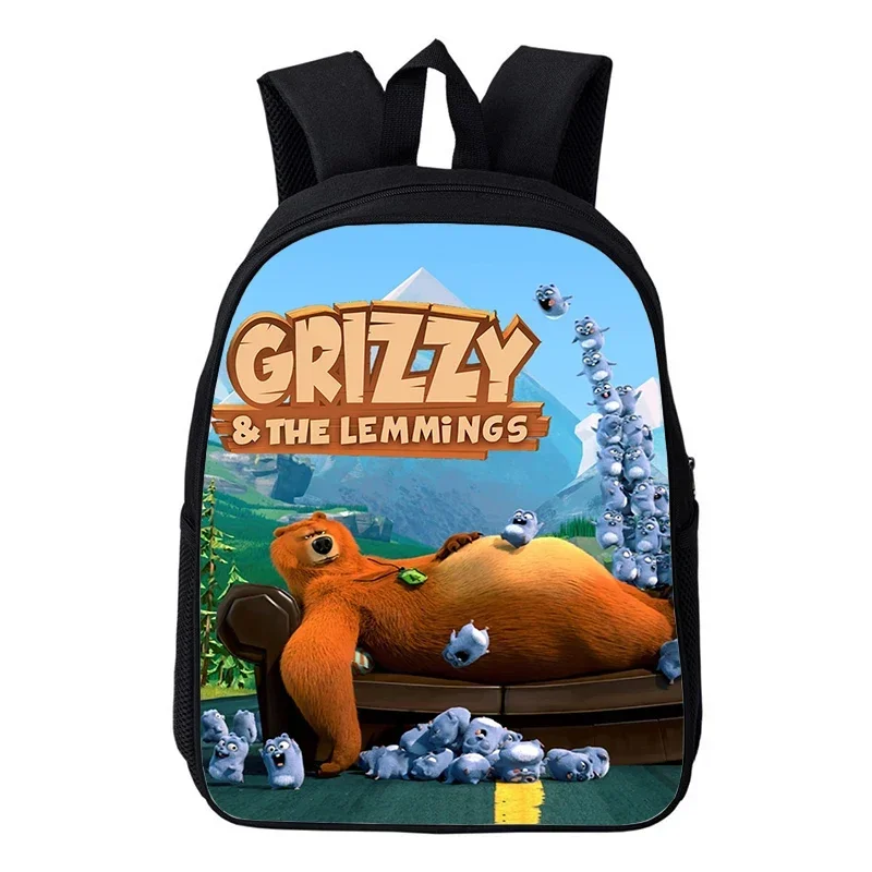12 Inch Grizzy And The Lemmings Backpack Boys Girls Kindergarten Bookbag Cartoon Bear School Bags Waterproof Small Daypack