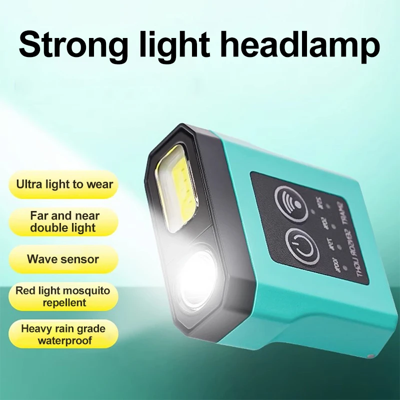 Mini LED Headlamp Sensor Hat Clip Headlight COB Outdoor Waterproof Camping Work Head-Mounted USB Charging Induction Head Light