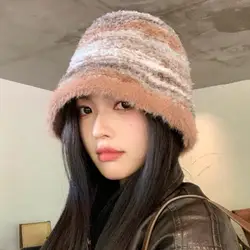 Bucket Hat Women Winter Gradient Knitted Fisherman Cap Female Keep Warm Winter Hats Woman Bob Femme