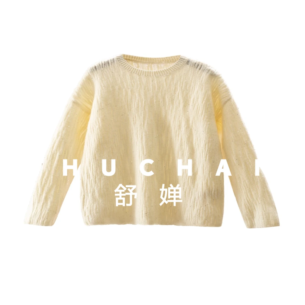 

Flash Silk Bead Round Neck Wool Sweater Women's 60E3 Pullover Winter Clothes Women Blusa De Frio Feminina