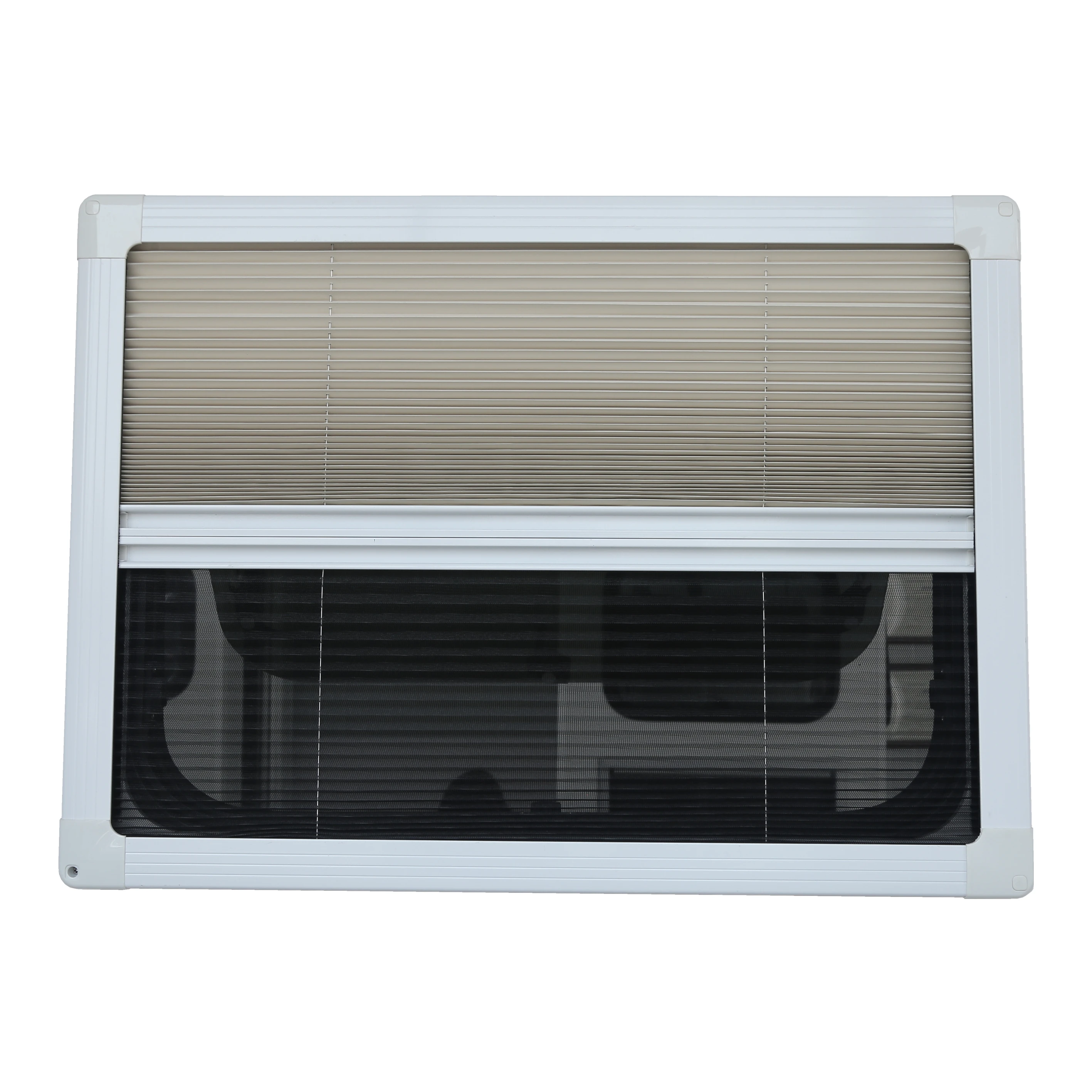 Motorhome Trailer Caravan RV Aluminium Alloy TOP Hinge PUSH-OUT Window With Pleated Blind And FLY Screen & Tempered Glass