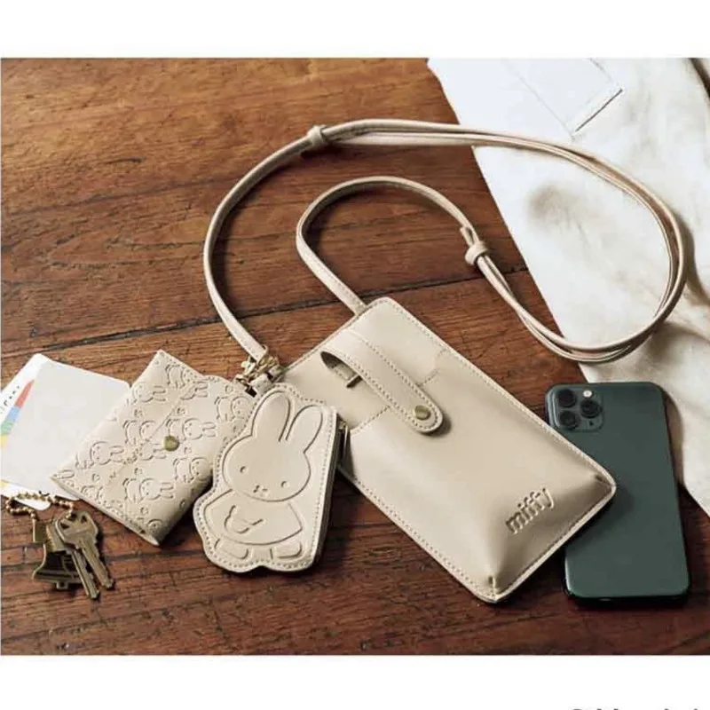 

Милая сумка для телефона Miffy, брелок с мультяшным сертификатом, сумка с крестом, сумка для мобильного телефона, подвеска, многофункциональный набор из трех предметов, подарок
