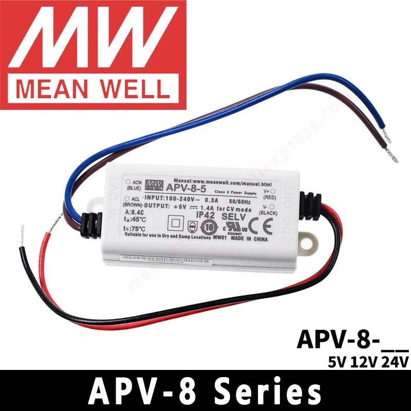 Meanwell LED Driver APV-8 Series meanwel  5v/12v/24v LED Transformer IP42 LED Power Supply Constant voltage Adapter