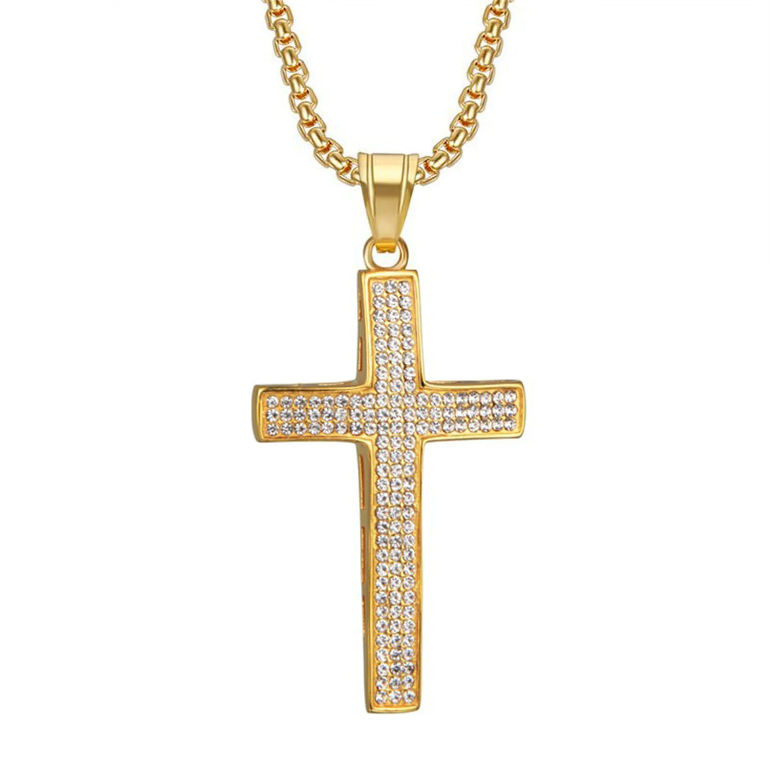 

Iced Out Bling Jesus Cross Pendant Dropshipping Gold Color Stainless Steel Christian Amulet Necklace for Men Hip Hop Jewelry