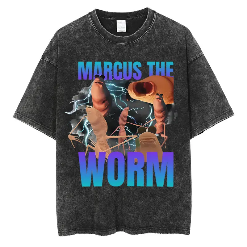 

Забавная футболка с мемом «Маркус Червяк», унисекс, винтажная футболка в стиле 90-х, оверсайз, хлопковая, повседневная, популярная, уличная одежда