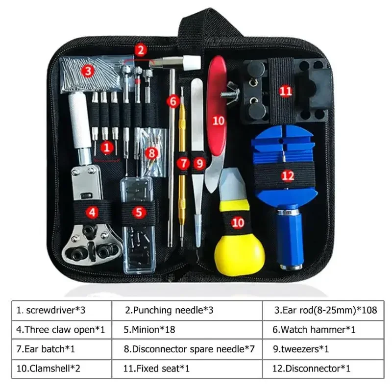 

147pcs Watch Repair Tool Kit Watchmaker Link Pin Remover Case Opener Spring Bar Horlogemaker Gereedschap nh35 Clock Repair Set