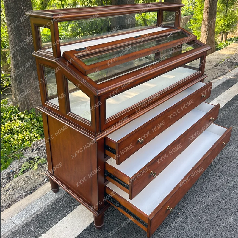 

L Medieval Piano Display Cabinet, All Solid Wood Retro Nostalgic Display Cabinet, Jewelry Storage Luxury Display Cabinet