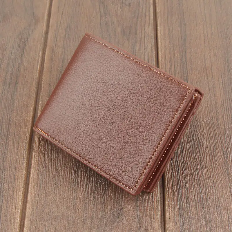 Lychee Texture Leather Card Clip Short Men'S Coin Purse Wallet Business-Style Cash Money Purse Multi Patchwork Card Slot Holder