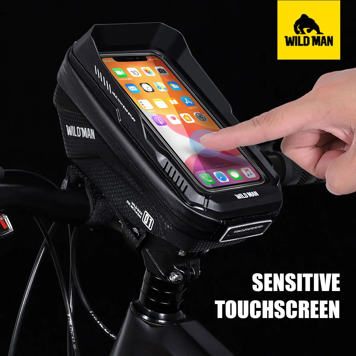 WILD MAN XT1 Bicycle Hard Shell Handlebar Bag with Touch Screen Phone EVA Front Head Bag, Outdoor Front Beam Pack