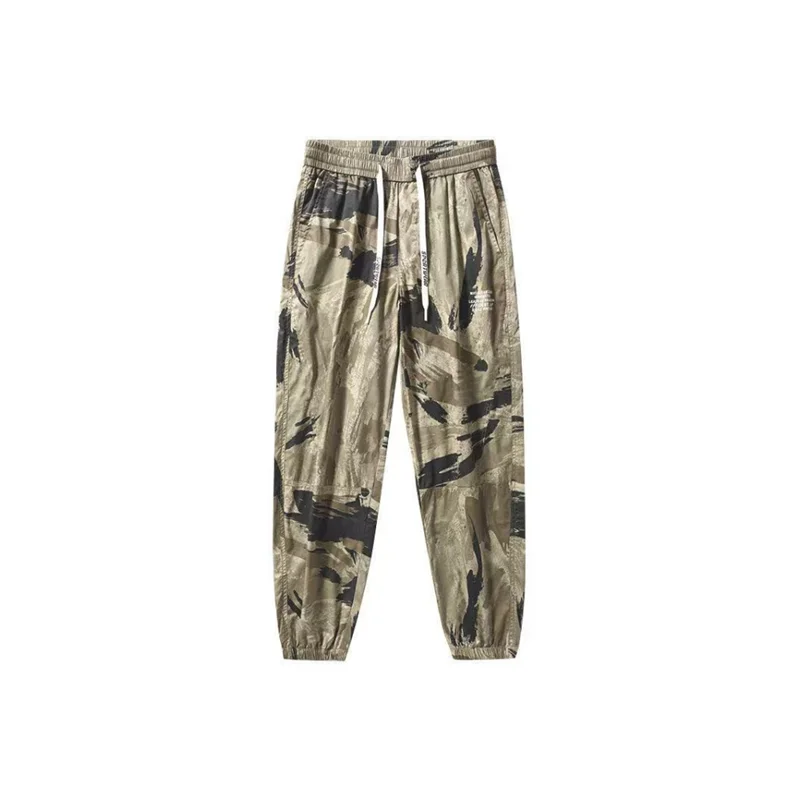 Qui Dry Ice Silk 남성용 위장 캐주얼 바지 여름 얇은 겉옷 트렌디 루즈핏 바지 작업복 루즈 커프스