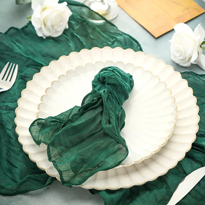 10PC Dark Green Gauze Cheesecloth Wrinkled Napkin Dinner Soft Cotton Table Decorative Cloth for Wedding Party Banquets Christmas