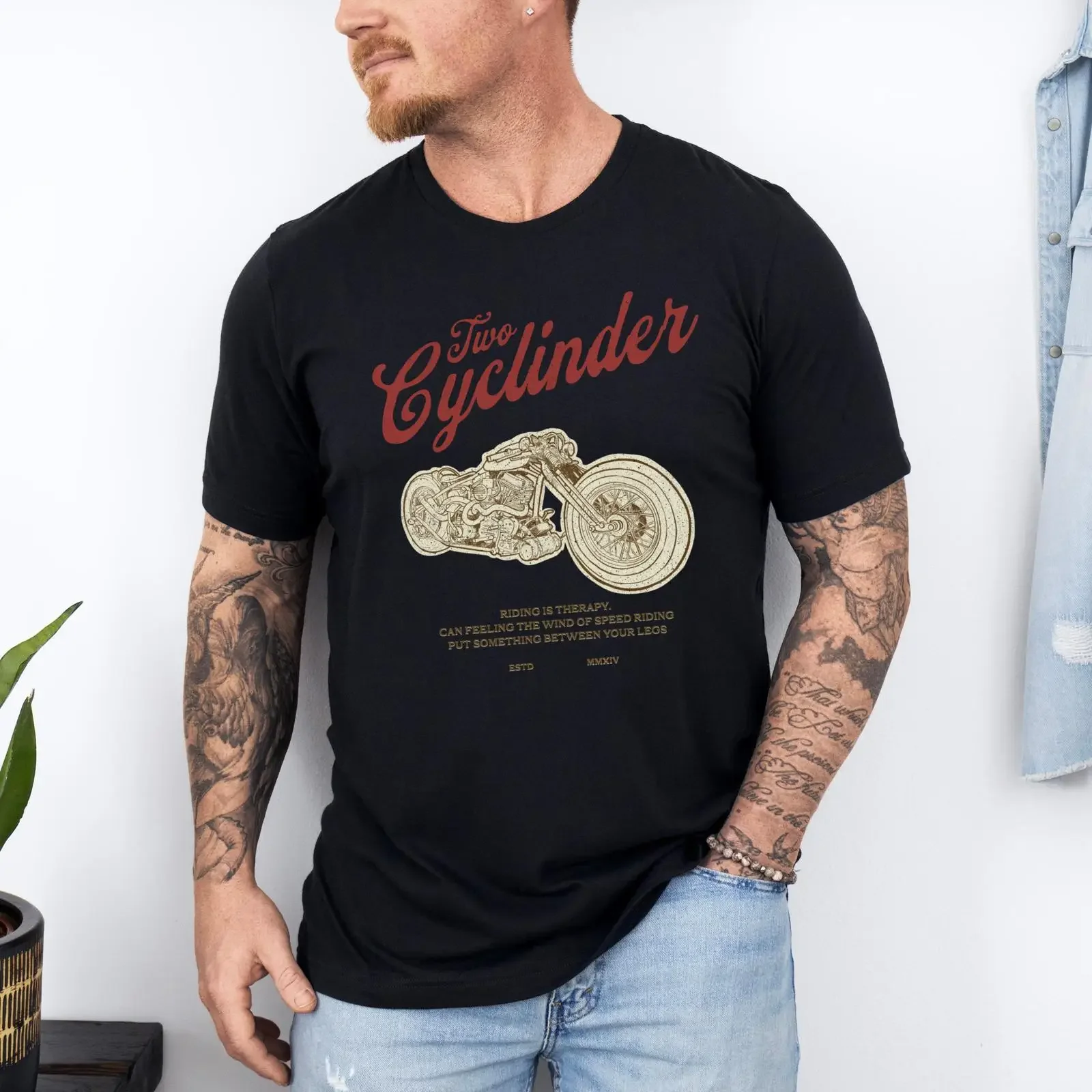 Two Cylinder Motorcycle T Shirt Motorist Dad  vintage Washed designer clothes Soft Comfortable graphic Stretched streetwear