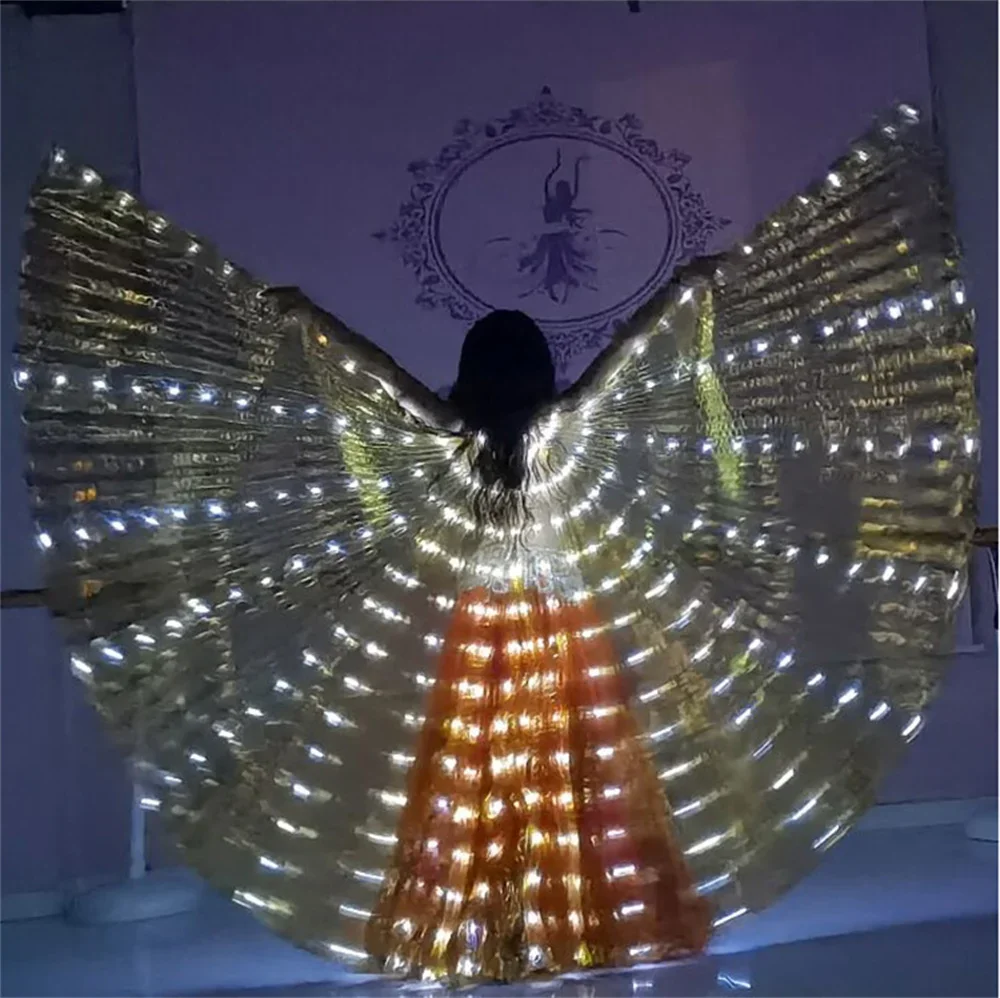 Alas LED para danza del vientre para adultos, puesta en escena, alas de Isis doradas fluorescentes, disfraces de carnaval, espectáculos para danza del vientre