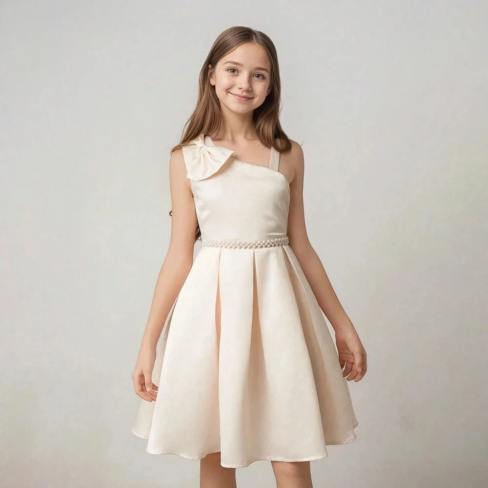Customized Sleeveless A-Line Girl Dress For Party Short Open Back Lace Birthday Gown Knee Length Kids Junior Concert