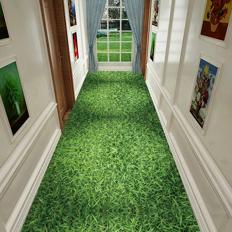 

Reese Long Lobby Lint Free Veranda Carpet Living Room Bedroom Rug Green Grass In Shadows Pattern Hallway Decor Corridor Walkway