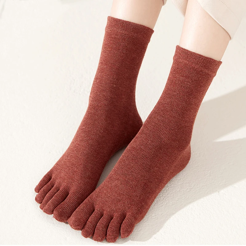 5 Pairs Women 5 Finger Socks Cotton Solid Young Fashion Soft Elastic Sweat-Absorbing Deodorant Toe Harajuku Socks 4 Seasons