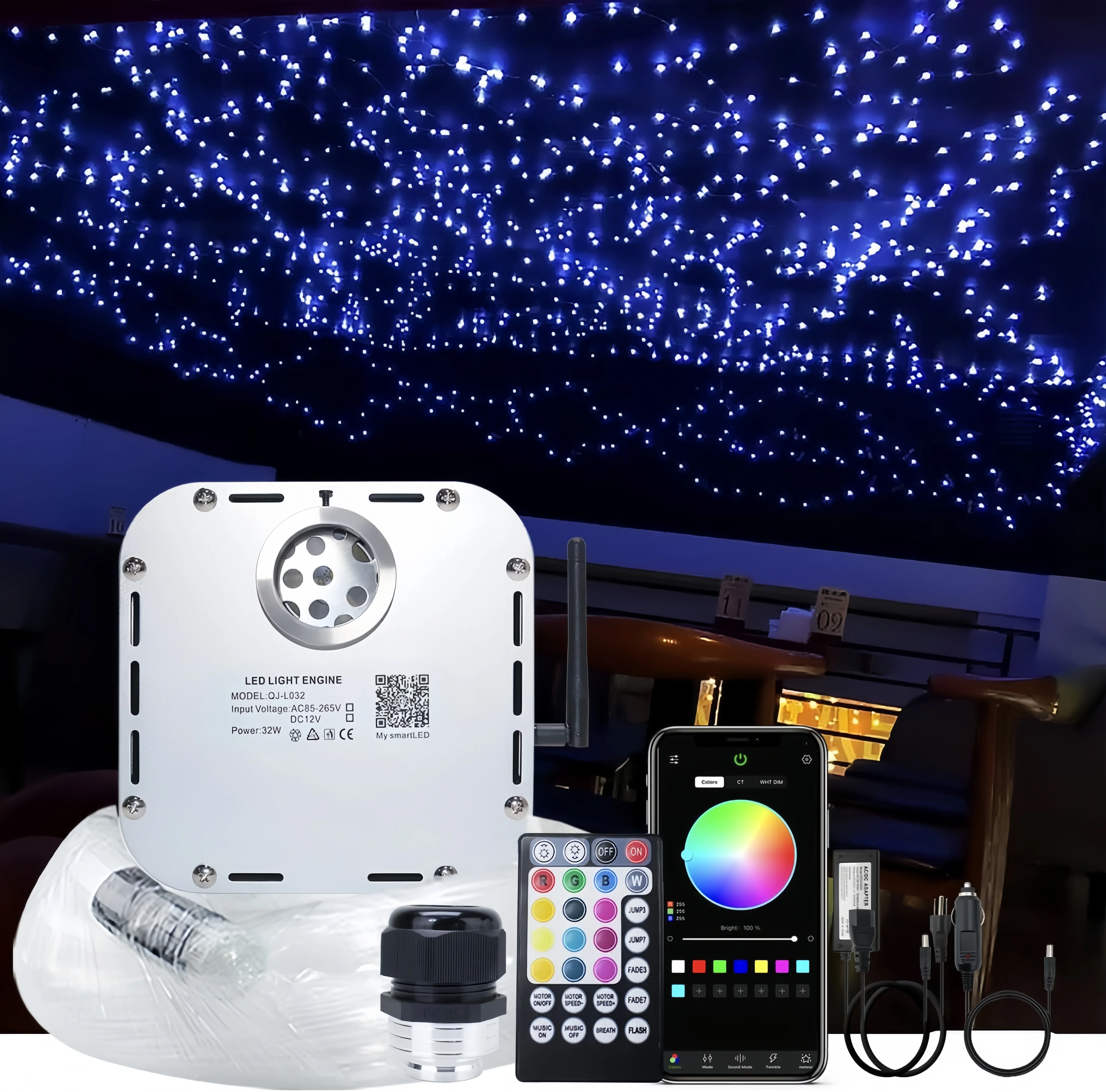 32W RGBW Twinkle LED Fiber Engine Driver APP Smart Phone&Remote Control Star Ceiling Sound Music Mode DIY SKY twinkle Starlight