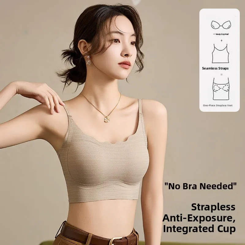 Spring Summer New Seamless Beautiful Back Bra Women's Integrated Strapless Vest Underwear No Trace Inner Wear Chest Pad