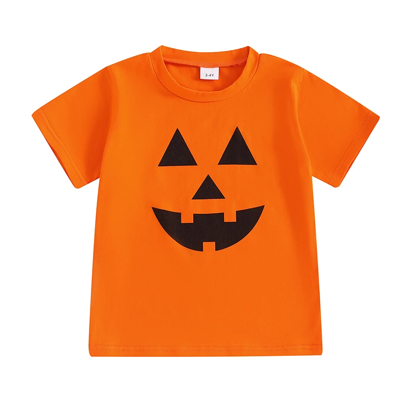 

Kids Halloween T-shirt Short Sleeve Crew Neck Ghost Skeleton Print Summer Tops Clothes for Girls Boys