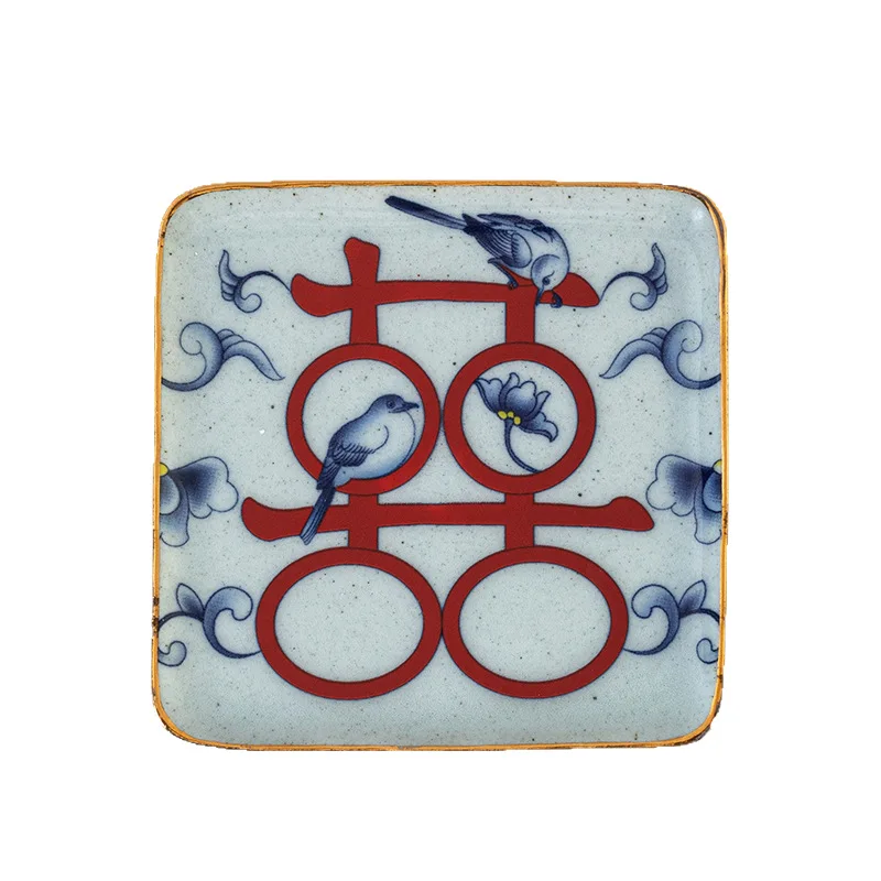 

Cx Chinese blue and white knot engagement plate small refreshment tea tray tea ceremony accessories