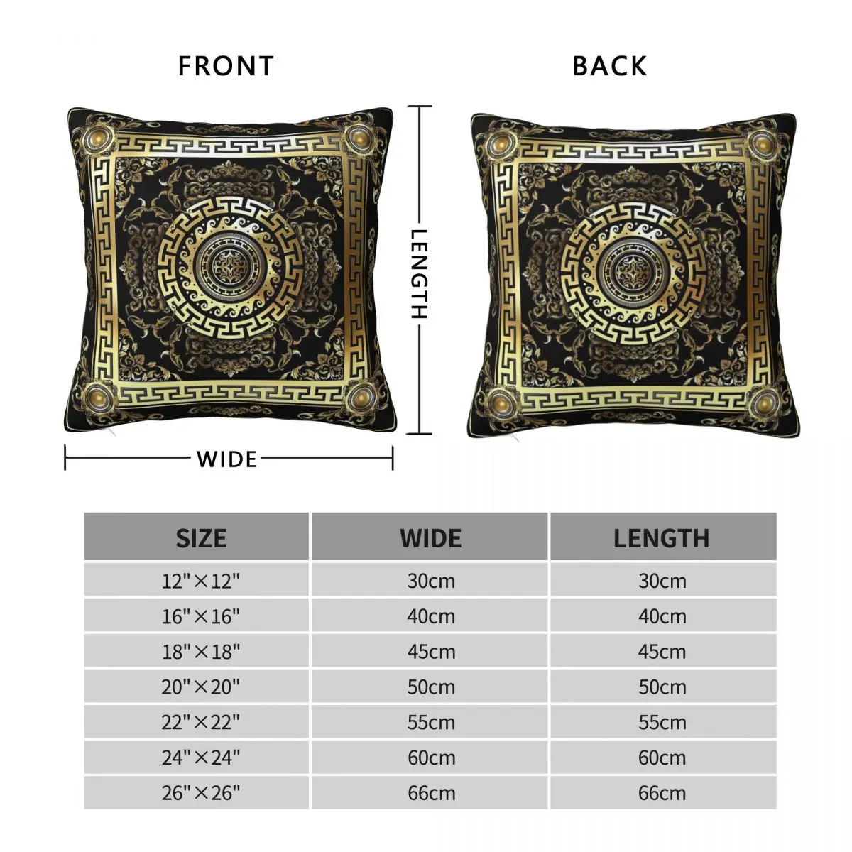 Baroque Gold Black Greek Key Meander Square Pillowcase Polyester Linen Velvet Pattern Zip Decor Home Cushion Cover