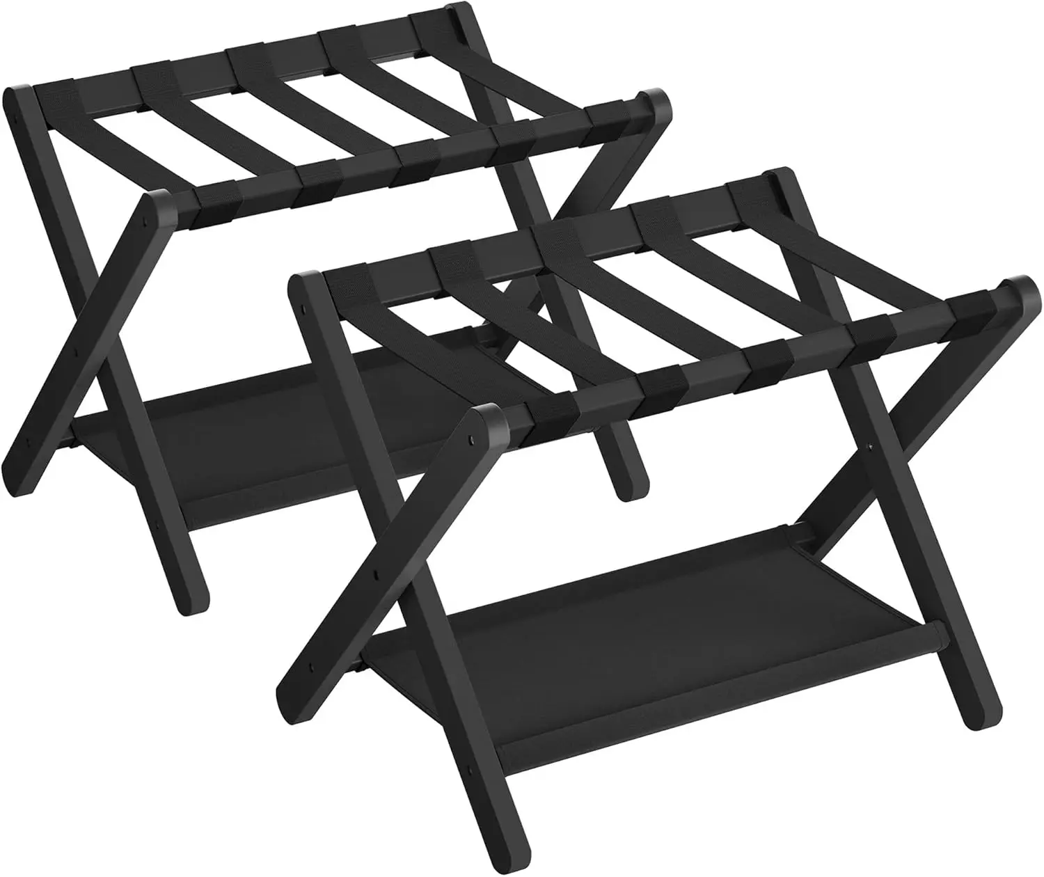 

Bamboo Luggage Rack Set of 2, Folding Suitcase Stand with Storage Shelf for Guest Room, Heavy Duty Holds 131 lb