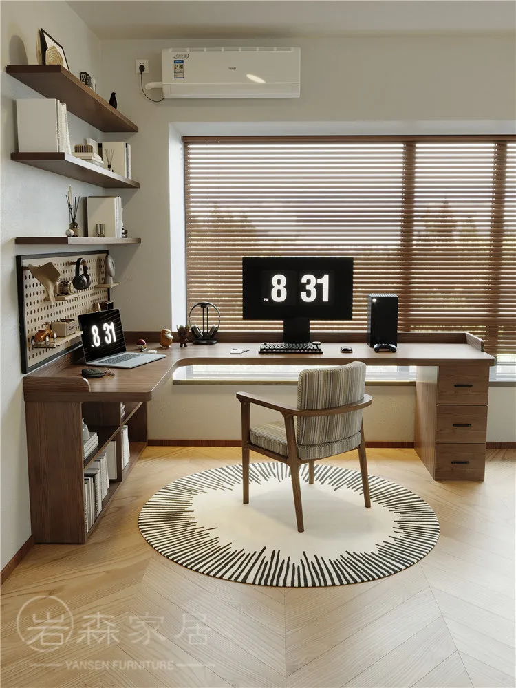 Corner desk, bookcase, integrated solid wood L-shaped computer , customized with edge workbench, corner learning and writing