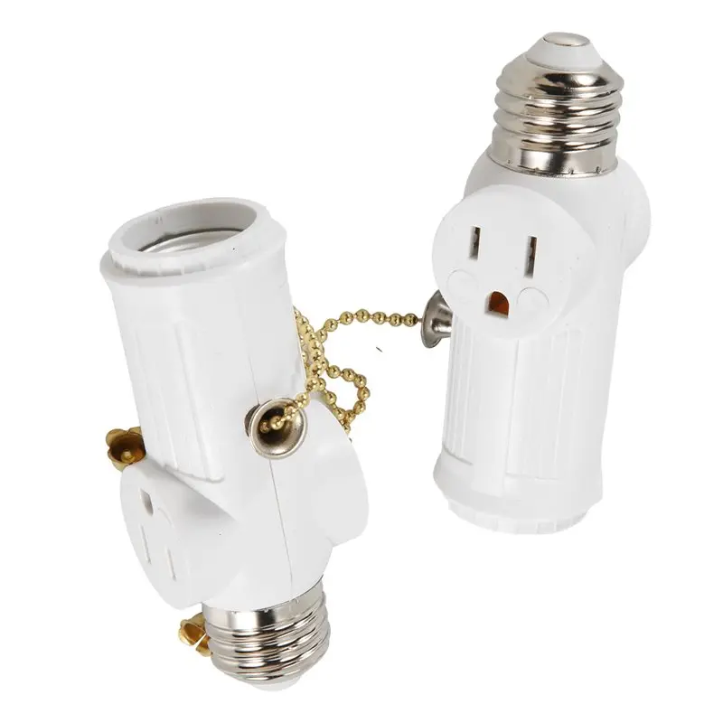ABJN-2 Pcs Light Socket To Plug Adapter,E26/E27 Light Bulb Outlet Socket Adapter,Sockets Support 3 Prongs Light Plug US Plug
