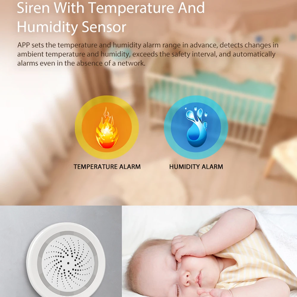 Smart Tuya WiFi Siren Alarm Strobe Light Alert Temperature Humidity Sensor Compatiable With Alexa Echo Google Home Assistant
