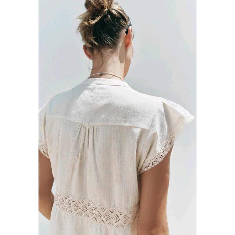 Haut d'été rond multi-bulées pour femmes, une rangée, Ne Ultra-ort Sve, crochet droit en dentelle, tricoté, vacances