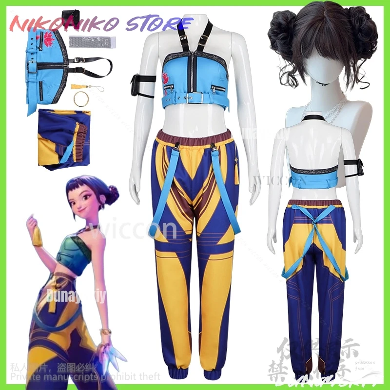 Zoey Kpop grupo de chicas Cosplay película de Anime disfraz de canto de demonio Jirai Kei niñas Punk Y2K Halter Top con espalda descubierta fiesta de Halloween Cos