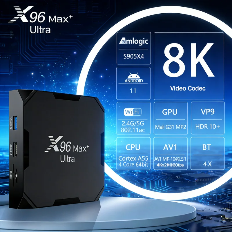 TV Box X96Max Plus Ultra con Android 11, 4GB/32GB o 4GB/64GB, Amlogic S905X4, AV1, 8K, Wifi, BT, Reproductor Multimedia X96 Max