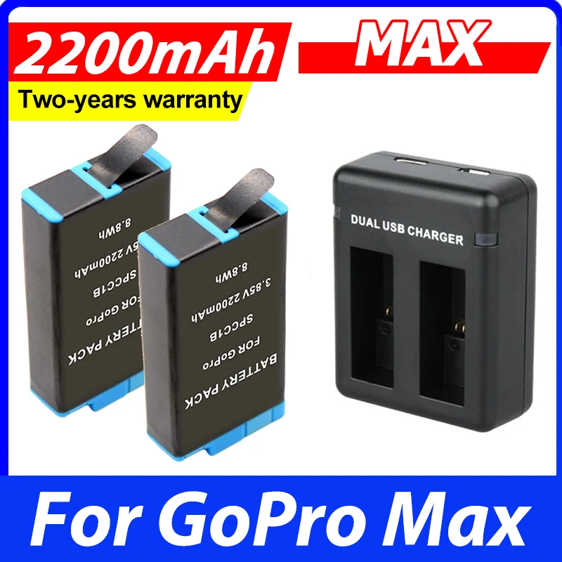 2200mah digital battery For gopro max battery Rechargeable Lithium Battery for gopro max 360 Action Camera Batteries Accessories