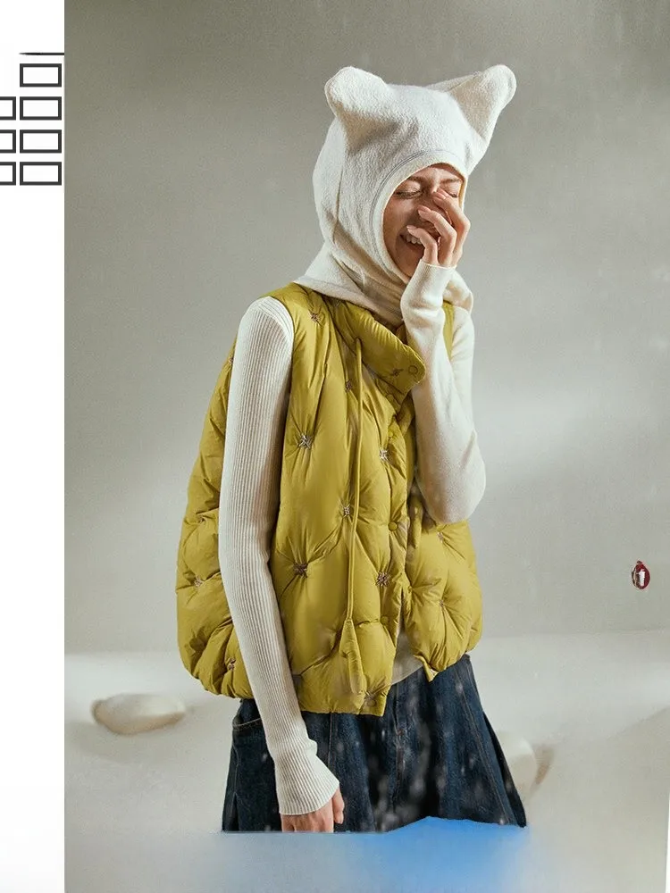 

Original Design Snow Monster Embroidery down Vest Women's Loose ort Jaet Top Winter Faion Outerwear Nylon Fabric